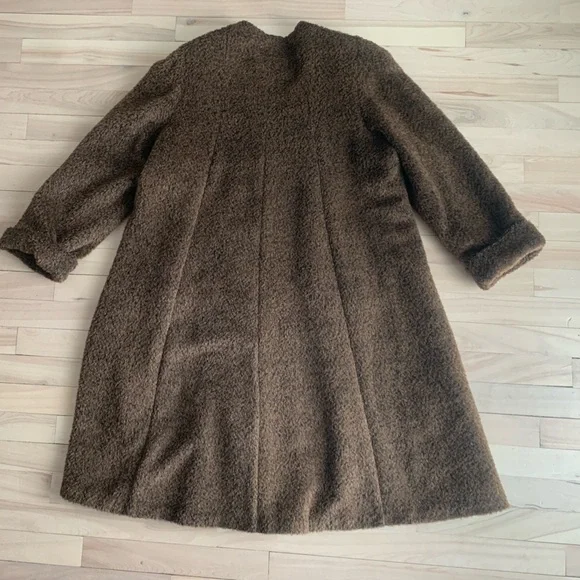 VINTAGE - Dolce Bella Alpaca Wool Mohair Textured Coat | Brown Swing Coat L/XL - Picture 13 of 13